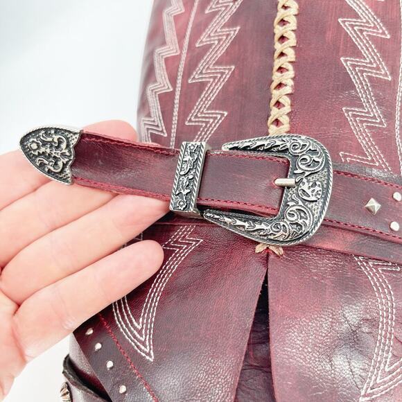 Rare Old Gringo Red Star Studded Belted Leather Western Cowgirl Boot size 7 - Picture 9 of 11